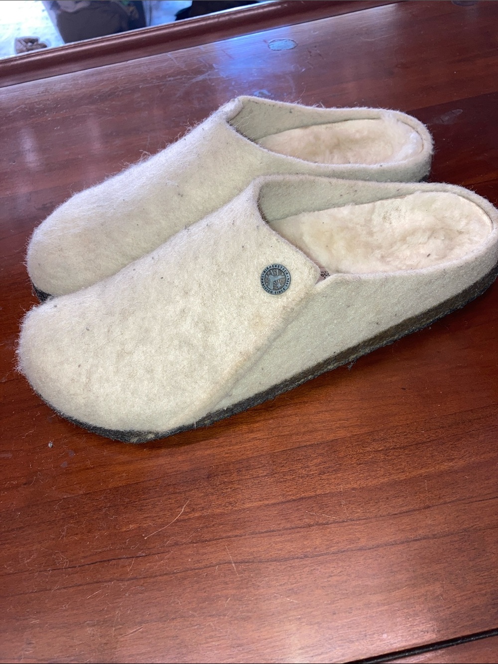 Birkenstock Zermatt Shearling Wool Felt Clog Slippers Eggshell White Womens 39